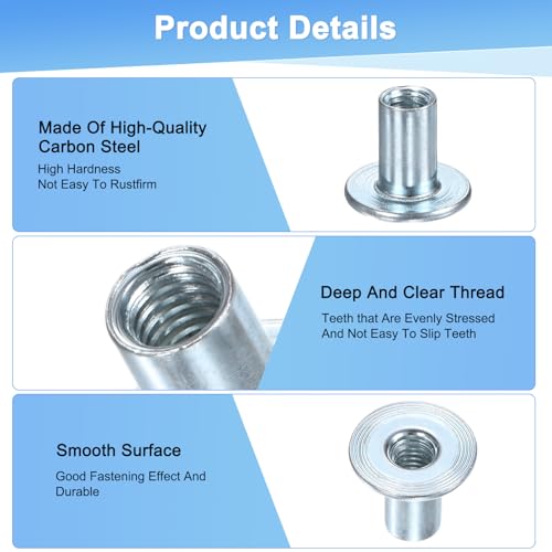 M METERXITY 50-Pack M6x15mm T-Nuts Zinc Plated Carbon Steel Tee Nut Silver