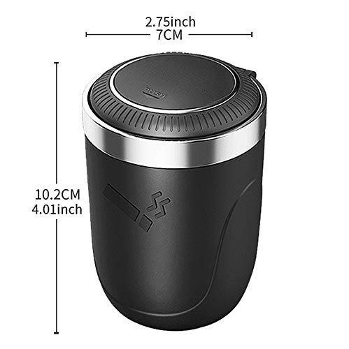ZAIZAI,Car Ashtray with Lid Smell Proof, Car Cigarette Ashtray with Lid and Light ,Stainless Metal Material, Easy To Clean, 1pcs Black Ashtray + 1pcs Cleaning Brush