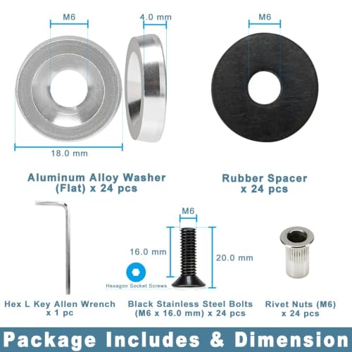 M6 Silver Anodized Aluminum Washer Fender Flare Hardware Kit M6 Flat Washer - Silver