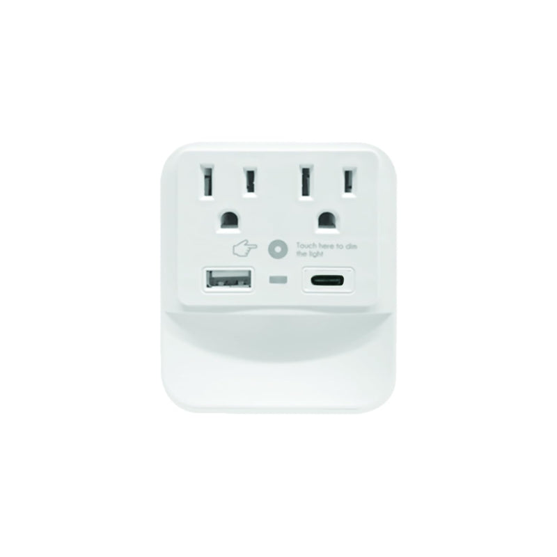 2 Outlet Extender with 1 USB-A & 1 USB-C with White Led Light - Multi Plug Outlet with 300 Joules Surge Protector - Multipurpose USB Outlet with 2.4A Fast Charging (White) 2 Outlet Extender with 1 USB-A & 1 USB-C
