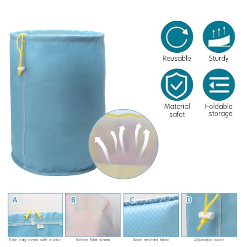 5Pack 5 Gallon Filter Bags,Reusable Nylon Mesh Filter Bags with Storage Pouch for Gardening,Juice(25,73,120,160,220 Micron)