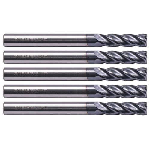 4 Flute Solid Carbide Square End Mill Set(5Pcs, 3/16"), AlTiN Coated 3/16 in 5
