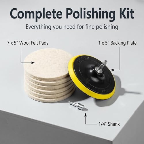 5" Felt Polishing Pads Kits, 1/4" Shank with 5/8"-11 Thread 5" Flet Pads Kits