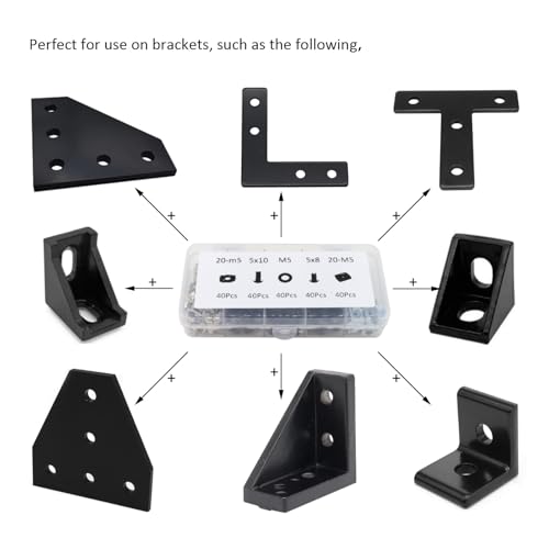 200Pcs 2020 Aluminum Extrusion M5 T Slot Nuts and Bolts Screws 20 Series Extruded Hardware Drop in T Nut Slide Nut M5x8 10mm for 20/20 80 20 2040 T V Slot Black Aluminum Profile Accessories 20 Series Type C