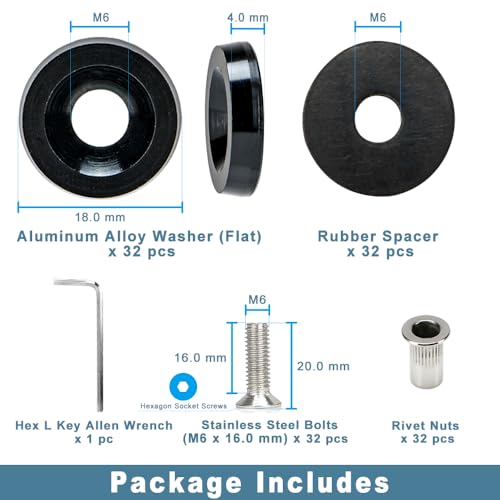 M6 Black Anodized Aluminum Washer Fender Flare Hardware Kit 32