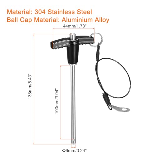 uxcell T Handle Lock Pins, 6mm x 100mm Usage Length Stainless Steel Push-Button Quick Release Pin