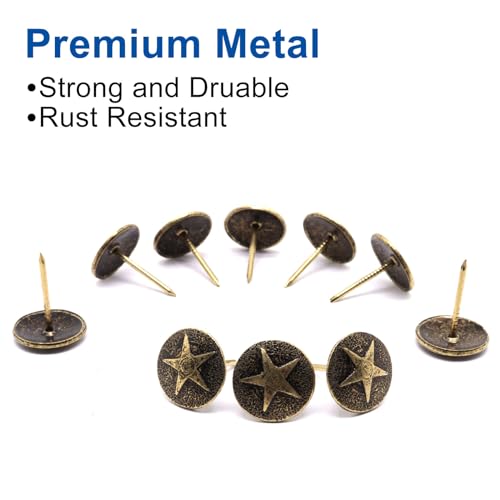 100pcs Upholstery Tacks, Decorative Nails Thumb Tacks Round Metal Upholstery Nails for Wood Upholstery Pins Retro Furniture Tacks (16x20mm, Star Bronze) Φ16x20mm