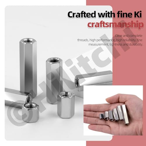 Hilitchi 24Pcs M6 Hex Coupling Nut 304 Stainless Steel Rod Coupling Nuts M6 Hexagon Coupling Nuts 10mm 15mm 20mm 25mm 30mm 40mm Metric Hex Coupling Nut Threaded Rod Connector for Office Equipment
