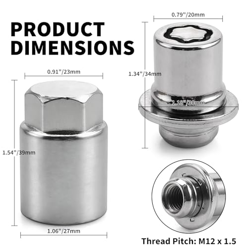 M12x1.5 Wheel Lock Lug Nuts Set 4PCS w/Safety Lock Key Replace# 00276-00900