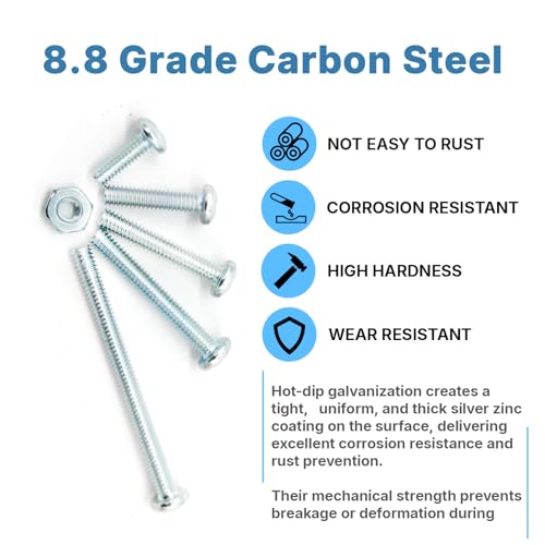 128-Piece #8-32 Machine Screws Assortment Kit – Zinc-Plated Carbon Steel Phillips Pan Head Screws with Nuts, Knobs Cabinet Screw & Electrician Screw Machine Bolts Silver #8-32 – 64 Sets, 5 Sizes