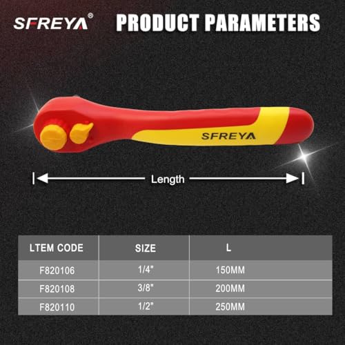 F8201 1/4 Inch Drive 1000V Insulated Ratchet Wrench, VDE GS Certified, IEC 60900 & ASTM F1505 Approved, OSHA Compliant Reversible Quick Release CRV Socket Wrench for Electrician