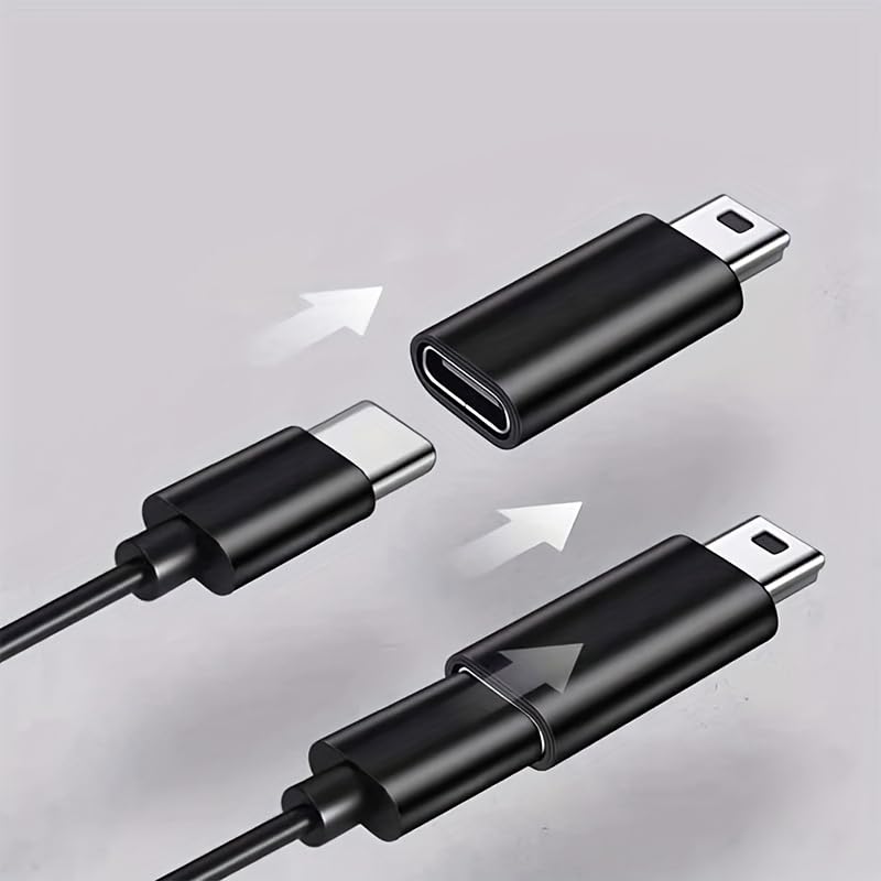 USB-C to Mini USB Adapter, Type-C Female to Mini USB Male, Supports Charge & Data Sync, Compatible with Digital Camera, GPS, Dash Cam, MP3 Player