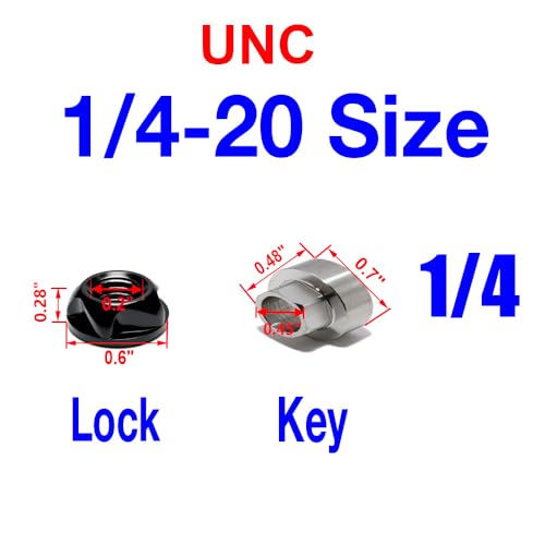 1/4-20 304 Stainless Steel Black Anti-Theft Locking Nuts 20TPI Security Hardware Kit for Mountain Bike Awning Car Accessories Styling Light Bar (4 Lock Nuts + 1 Key) 1/4-20