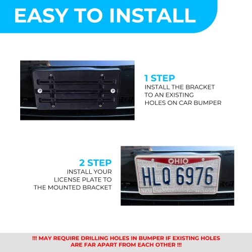 Front Bumper License Plate Bracket for Hyundai and Kia 2000-2025, Plate Holder Set w 6 Unique Screw Bolts & Wrench Kit, License Tag Mounting Kit, Quality Plate Holders, Car Accessories