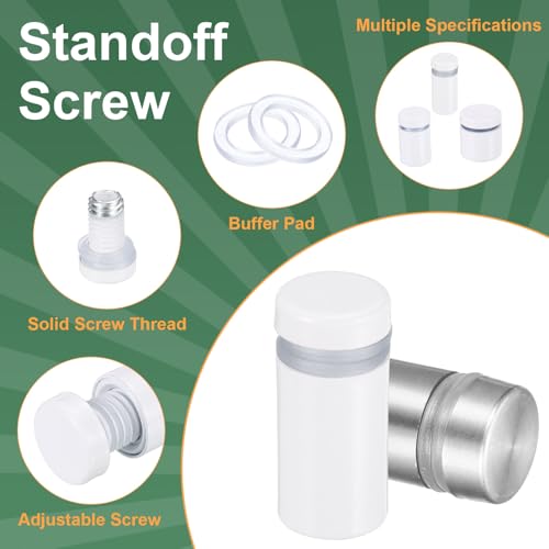 uxcell 12 Pcs 1" x 1" Standoff Screws Stainless Steel Wall Mount Sign Mounting Hardware Kit with 14pcs Screws for Hanging Acrylic Glass Signs Advertising Boards, White 1" x 1"