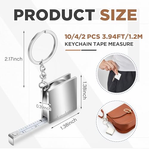 Quelay 10 Pcs Mini Tape Measure Keychain,Small Measuring Tape, Silver
