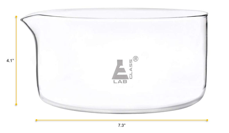 EISCO Crystallizing Dish, 2000ml - Flat Bottom, with Spout - Borosilicate 3.3 Glass - Laboratory, Kitchen, Crafts Labs