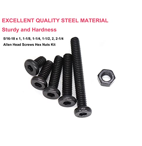 cSeao 60pcs 5/16"-18 Black Hex Socket Cap Screws and 5/16-18 Hex Nuts Assortment Kit, 1" 1-1/8" 1-1/4" 1-1/2" 2" 2-1/4"