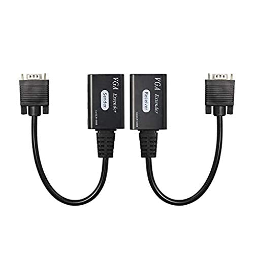 XMSJSIY VGA Extender Over Cat5e/6, VGA Male to RJ45 Ethernet LAN Extender Converter Signal Sender Repeater for HDTV HDPC PS4 STB 1080P Up to 60m (1 Transmitter + 1 Receiver)