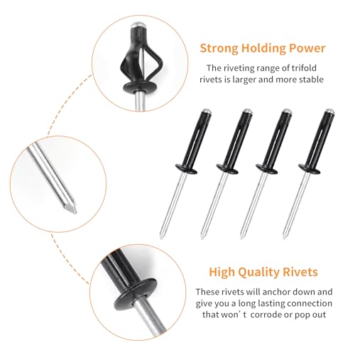 ALLCLEAN 3/16" x 3/4" Tri-Fold Rivets Assortment - 150Pcs,Black Tri-fold Exploding Pop Rivets Solid Aluminum Tri Grip Rivets Bulb Style Rivets for Kayak Marine Boat 3/16"x3/4"-150pcs Black