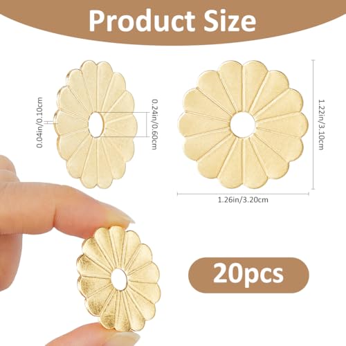SUPERFINDINGS 20Pcs Brass Backplate Washers Gold Gasket 32mm Hardware Classical Flower Furniture Hardware Accessories for Drawer Dresser Closet Decoration,Hole:6mm