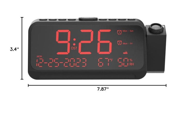 Projection Alarm Clock for Bedroom Ceiling, Digital Clock Projector with Weekday/Weekend Mode, Date, Temperature, Humidity, Type-C USB Charger, Night Light, Dual Alarms, DST, Dimmer,12/24H Red Digit+ Red Projection