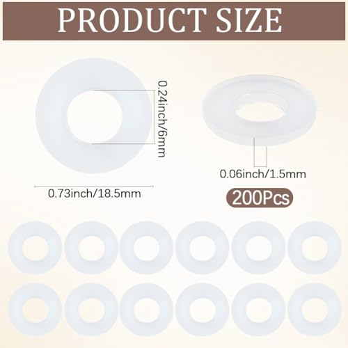 GORGECRAFT 200Pcs Nylon Flat Washers 6mm ID 18.5mm OD Sealing Washer Gaskets Spacer Grommets Hardware Fastener Gasket Ring for Screws Bolts Household Commercial Appliances Electrical Connection 0.73 inch