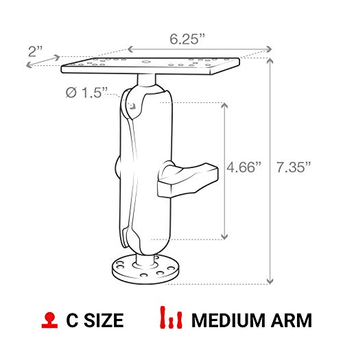 RAM Mounts Drill-Down Marine Electronic Mount RAM-111U with Medium Arm Compatible with Garmin, Humminbird, Lowrance + More