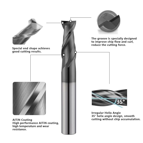 3/16" Tungsten Carbide Square End Mill 2 Flute Micro Grain Milling Bits Set,AlTiN Coating,for Milling Alloy Steels,Cast Iron,Carbon Steel(5PCS) 3/16 in 5