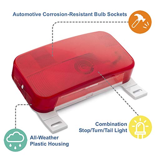 Lumitronics Red Surface Mount Light, License Bracket and License Light, Stop/Turn/Tail for RV, Trailer, Camper, 5th Wheel, Motorhome (White) With License Bracket & Light White