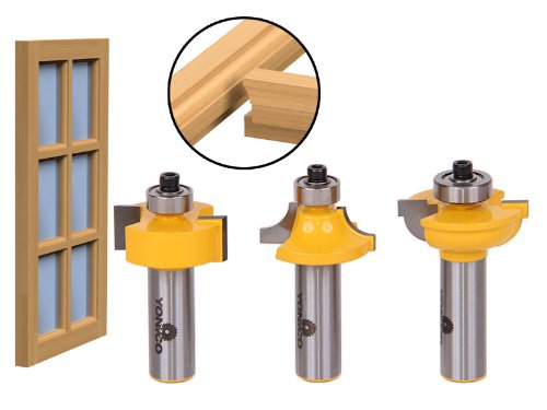YONICO Router Bits Set Glass Door 3 Bit Round Over 1/2-Inch Shank 12319 1/2" Shank