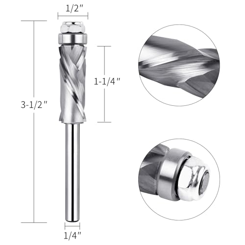 Extra-Long Bottom Bearing Spiral Flush Trim Router Bit 1/4" Shank