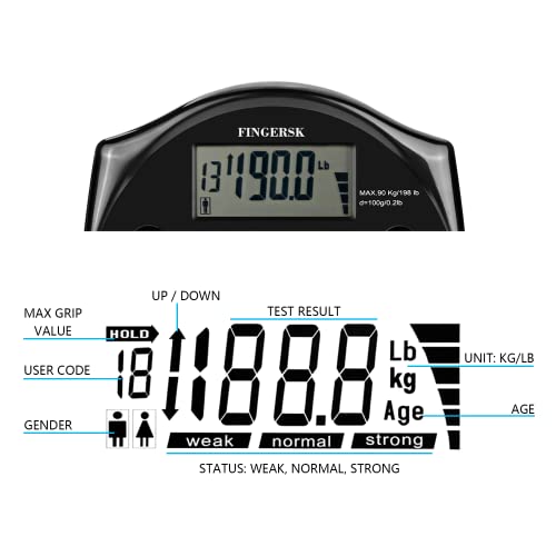 Digital Grip Strength Measurement Hand Dynamometer Auto Capturing Electronic Grip Power 198Lbs Black