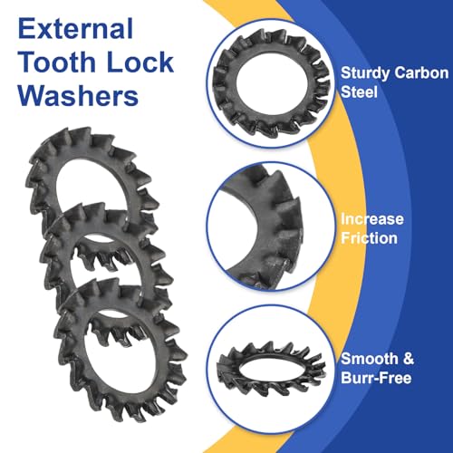 uxcell 100Pcs External Tooth Lock Washers, M12 Carbon Steel Serrated Locking Washers for Screw Bolt Mechanical Equipment Fasteners, Black 100