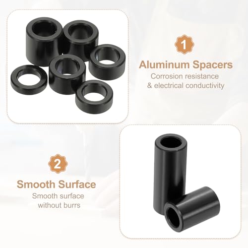 PATIKIL 12PCS Aluminum Spacers, 5/16 x 1/2 Metal Spacers Aluminum 1/2 L Spacer Screw Standoff Round Unthreaded Standoff Bushing for 5/16inch Screw Bolts, Black
