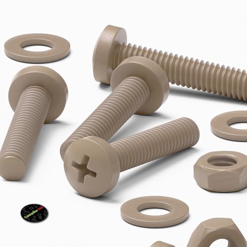 5X Natural PEEK Pan Head Plastic Screws & Bolts M4 x 20mm, Nuts & Washers