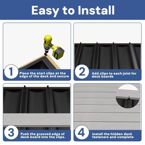 304 Stainless Steel Concealed Floor Starting Fastener Universal Decking Clips with Screws and 2 Drill Bit（50 Pack 50 Pcs