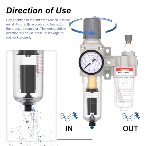 AIRZOE 1/4" NPT Air Filter Regulator Lubricator Combo AC2010-02D 1/4"NPT Auto Drain / White / Metal Coupler