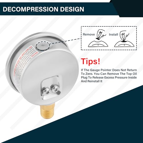 MEASUREMAN 2-1/2" dial,Glycerin Filled, Stainless Steel case, Brass Inside, 30inHg/-100kpa-0,1/4" NPT Lower Mount -14.7-0 psi