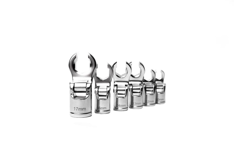 4LIFETIMELINES 3/8" Drive Crow's Feet Adjustable Flare Nut Sockets | 6 Piece Metric Set, 10mm, 12mm, 13mm, 14mm, 15mm, 17mm 0.394 - 0.669 in