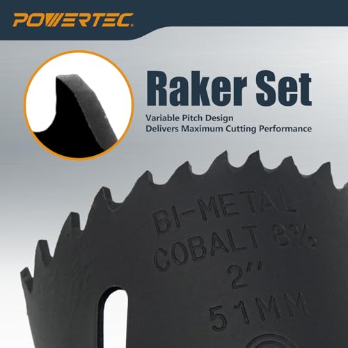 POWERTEC Bi Metal Hole Saws Kit, 9-Piece, Universal Arbor & Carrying Case, 3/4" to 2" Diameter Hole Cutter for Drilling Wood, Aluminum, Metal, Plastic Materials (14901) Bi-Metal 9pcs Kit