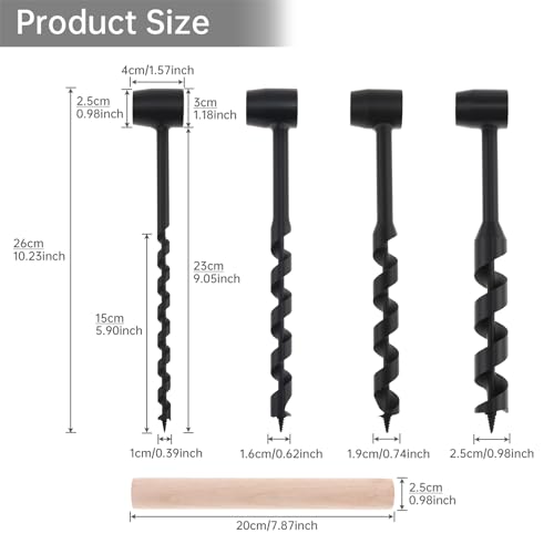 Hand Auger Wood Drill, Bushcraft Gear Hand Auger Wrench, Scotch Eye Multipurpose Manual Survival Drill Bit Woodworking Hole Saw Bit for Outdoor, Camping with Wooden Stick Hand Auger (4PCS) 4PCS