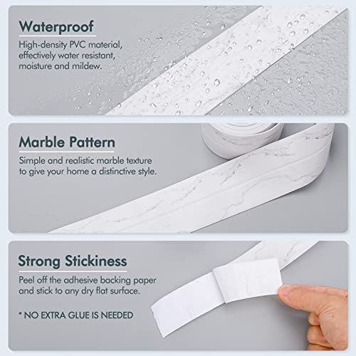 Dstorelhp 2PCS Caulk Tape, White Marble, 1.5" x 10.5Ft White Marble-2PCS