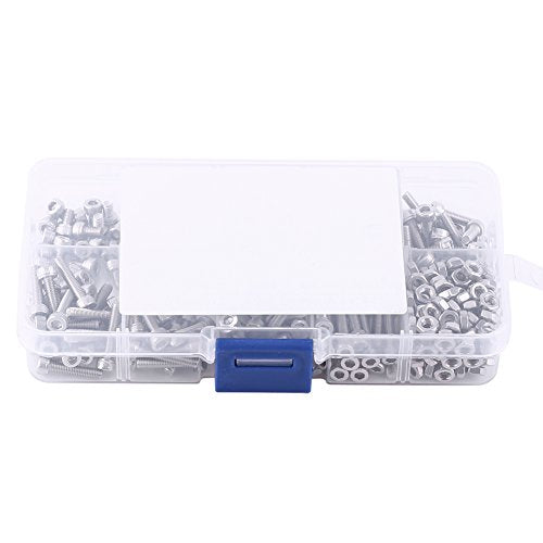 340Pcs 304 Stainless Steel Hex Socket Head Screws Bolts Nuts Assortment Kit with Storage Box, M3 x 5/6/8/10/12/14/16/18/20mm, Combination Screw