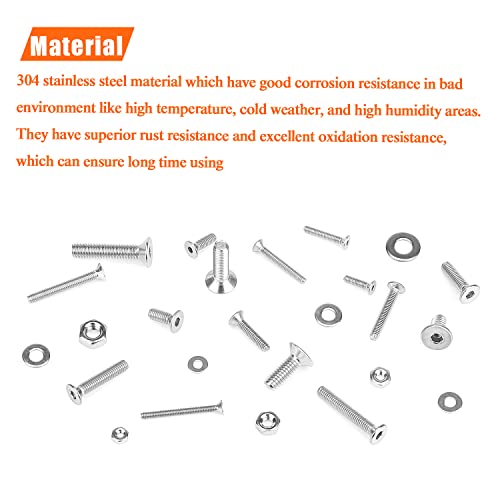 HELIFOUNER 1280 Pieces M2 M2.5 M3 M4 304 Stainless Steel Countersunk Head Socket Cap Metric Screws Bolts Washers Nuts Hardware Assortment Kit with Hex Wrenches ['M2/M2.5/M3/M4']