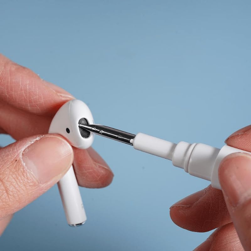 3-in-1 Earphone Cleaning Pen, Soft Brush & Flocked Sponge Cleaner for Bluetooth Earbuds, Phone and Earphone Case, White