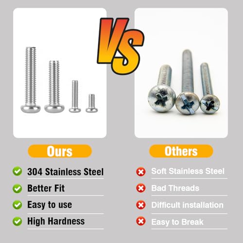 351pcs 304 Stainless Steel Cross Recessed Machine Screw Bolts Nut Washer Assortment Kit - (M3/M4/M5) 8 Sizes for Mechanical Assembly, DIY Projects, Electronics Repair.