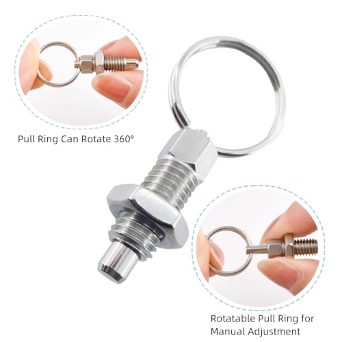 4PCS Spring Plunger with Pull Ring, M16x1.5 Stainless Steel Retractable Spring Manual Pin Quick Release Pull Ring Indexing Plunger for Mould Chassis Cabinet Industrial Equipment and Appliance (M16) M16
