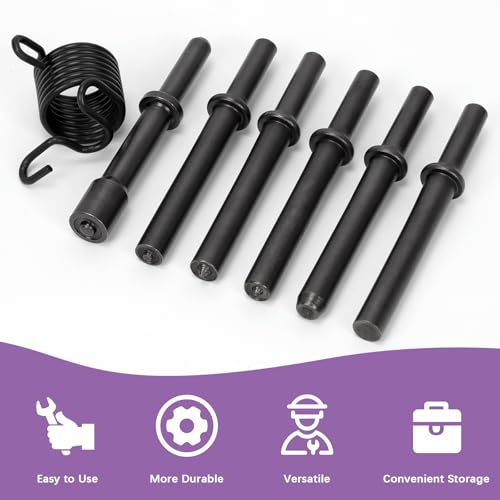 Swpeet 7Pcs Carbon Steel Heavy Duty Smoothing Pneumatic Air Rivet Hammer Tools Kit with Spring，Air Hammer Rivet Bit Set Tools Kit for Hollow Solid Half-Hollow Rivet