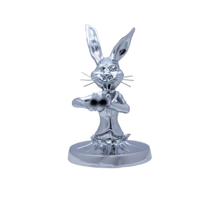 Leheybia Rabbit Gunner Hood Ornament 3D Rabbit Metal Car Hood Ornaments Galvanizing Hand Cast Statue with Mounting Screw Set for Car, Truck, Desktop and Home Decoration